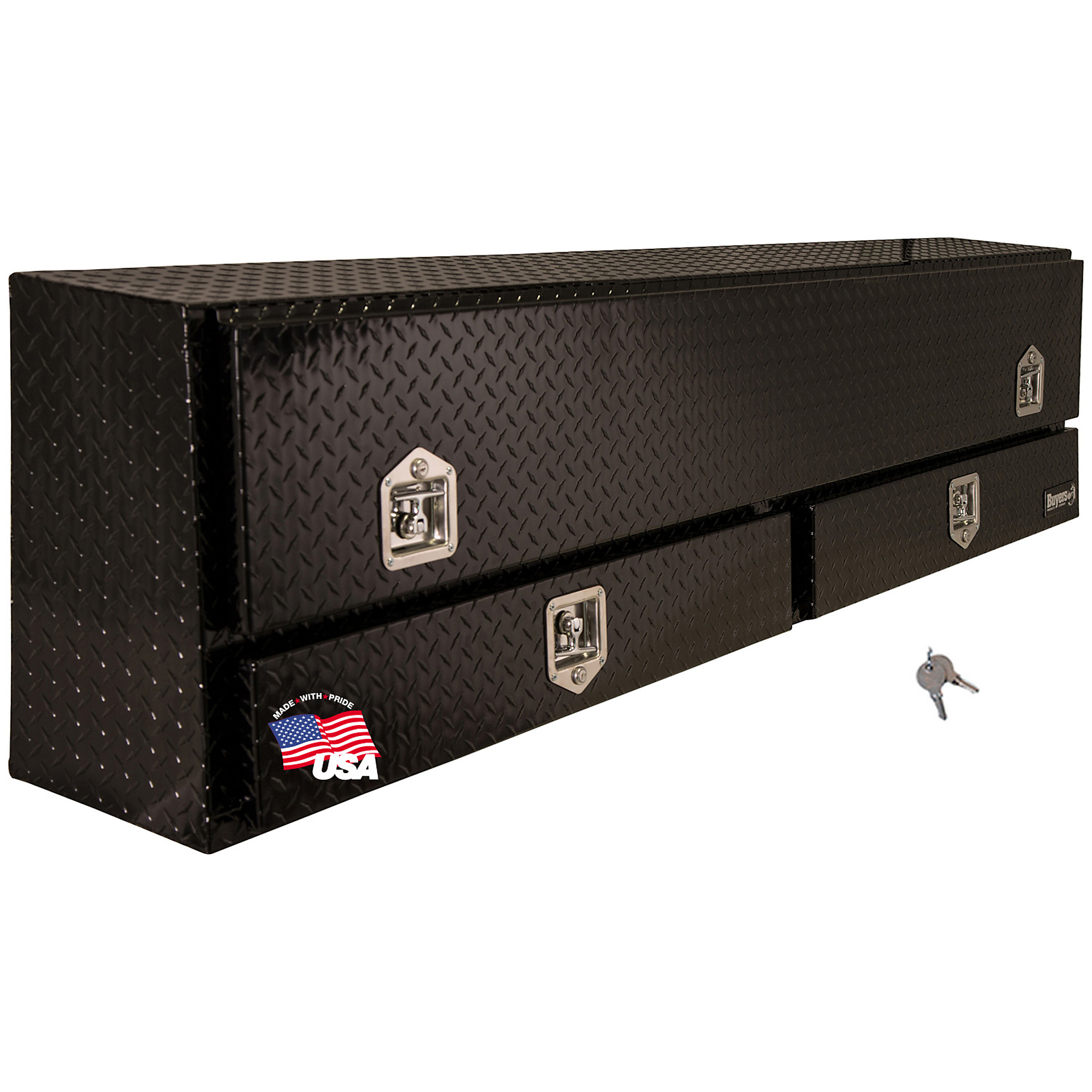 Buyers Products, 88x13.5x21 Truck Contractor Tool Topsider Job Box W/ Drawers, Width 88 in, Material Aluminum, Color Finish Diamond Plate Glossy Black, Model# 1725651